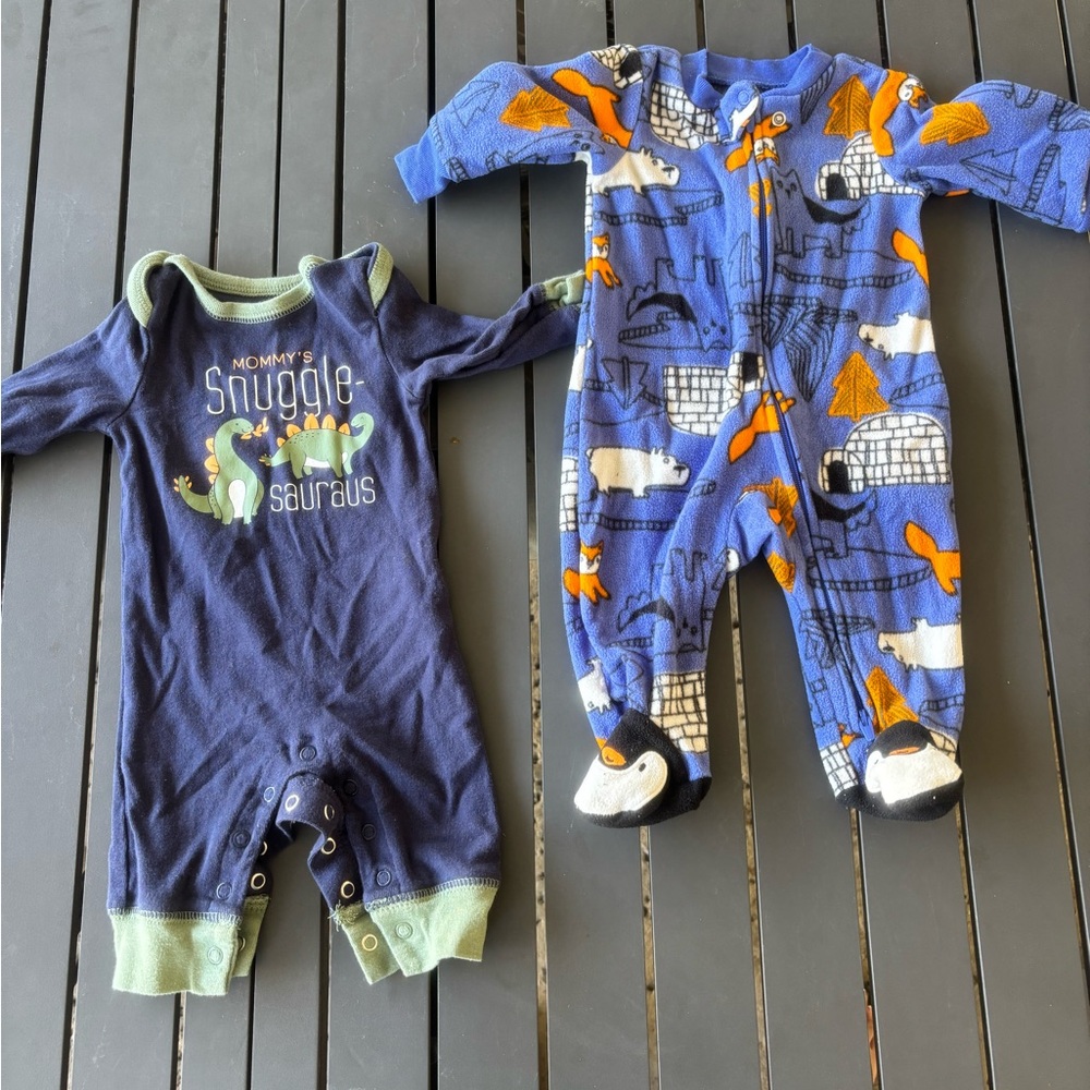 Carter's Navy and Blue Dinosaur Footies Set